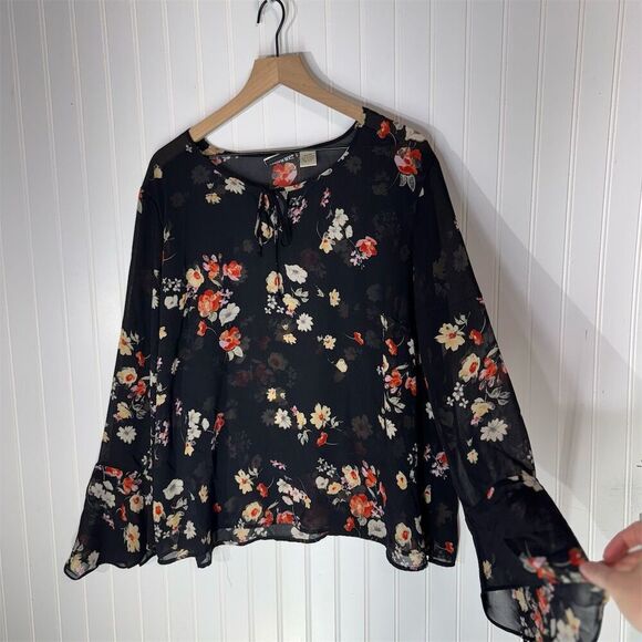 Fashion Bug Floral Chiffon Blouse 22/24 | Bell Sleeve Boho Peasant Top Romantic - Picture 2 of 8